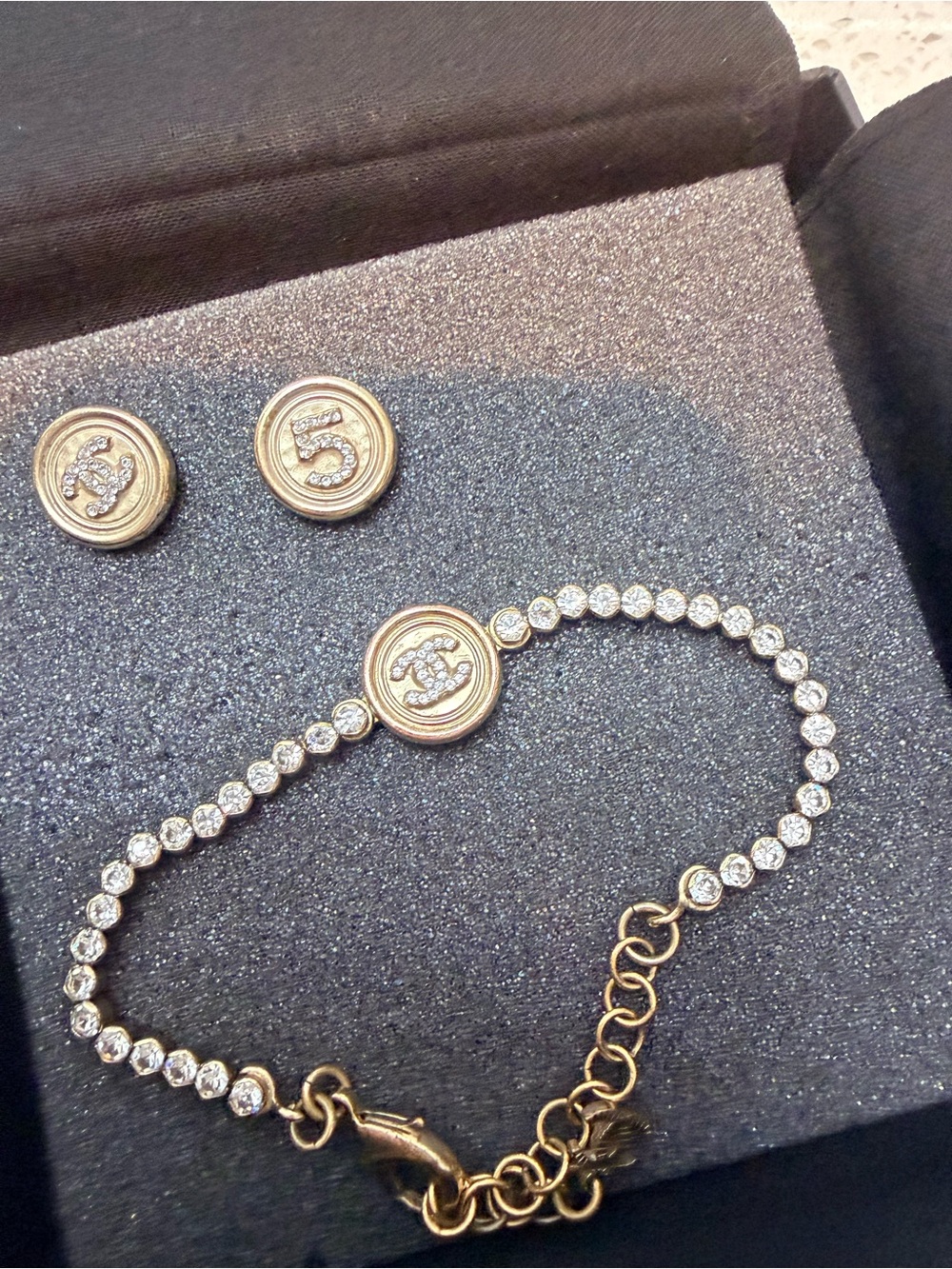 Chanel Swarovski Gold Crystal Bracelet and Earring Set. Excellent condition